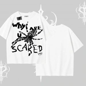 Beyaz Oversize Tişört Why are u Scared