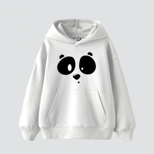 Beyaz Pand Baskılı Oversize Unisex Premium Beyaz