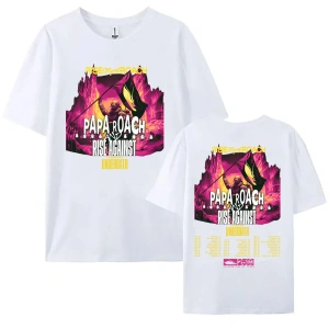 Beyaz PAPA ROACH ve Canlı, Roacha Karşı Yükseliş Turu Grafik Yaz Tees