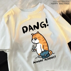 Beyaz Pazartesi Zaten Dang Yorgun Kahve Çalışma Kedi Baskılar an Tee Hip Hop T Rah