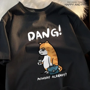 Beyaz Pazartesi Zaten Dang Yorgun Kahve Çalışma Kedi Baskılar an Tee Hip Hop T Rah