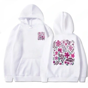 Beyaz Pembe Çiçek Baskı Kapüşonlular Vintage Kır Çiçeği