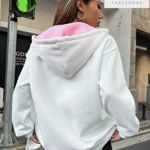 Beyaz Pembe Kapüşonlu Fermuarli Brooklyn Oversize