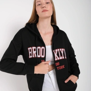 Beyaz Pembe Kapüşonlu Fermuarli Brooklyn Oversize