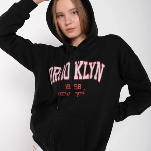 Beyaz Pembe Kapüşonlu Fermuarli Brooklyn Oversize