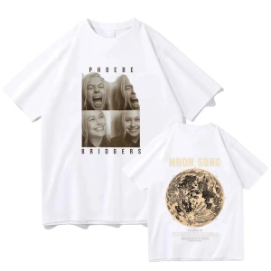 Beyaz Phoebe Bridgers Saf lu Ay Şarkısı Grafik Tees Y2K Yuvarlak Boyun Emo Halk R