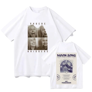 Beyaz Phoebe Bridgers Saf lu Ay Şarkısı Grafik Tees Y2K Yuvarlak Boyun Emo Halk R