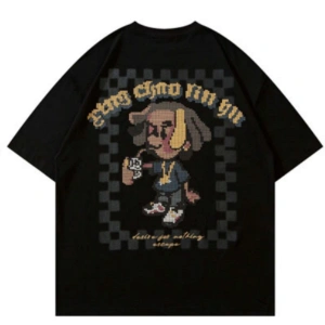 Beyaz Pixel Karikatür Baskılı Bisiklet Yaka Oversize Erkek Tişört