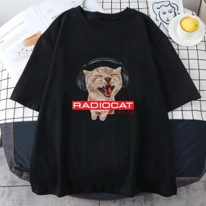 Beyaz Radiohead Kedi Karikatür baskılı Sevimli Grafik lar için Yumuşak