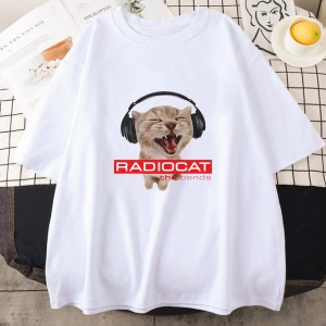 Beyaz Radiohead Kedi Karikatür baskılı Sevimli Grafik lar için Yumuşak