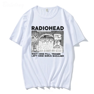 Beyaz Radiohead ler Komik Retro Baskılar Gevşek Nefes Üstleri Unisex T-sh