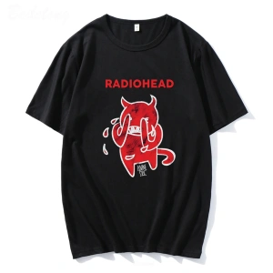 Beyaz Radiohead Sevimli Şeytan Ağlama Tshirt Bant Rock Komik Müzik Albümü Baskı