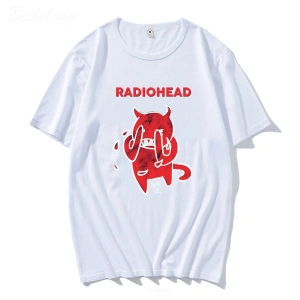 Beyaz Radiohead Sevimli Şeytan Ağlama Tshirt Bant Rock Komik Müzik Albümü Baskı