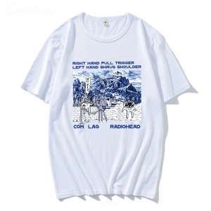 Beyaz Radiohead Tler ve lar Rock Boy Retro Baskılı Gevşek Japonya Istasyonu