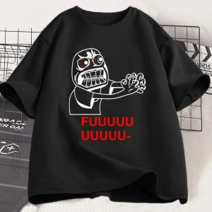 Beyaz Rage Guy gın Fuu Yüz Meme Gevşek Komik Grafik Tees Adam için Yaz Üstleri Giy