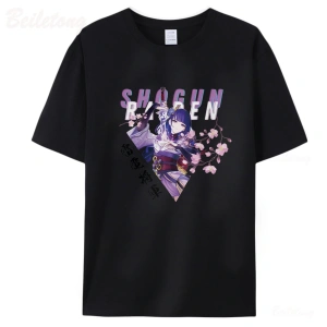 Beyaz Raiden gengenshin darbe oyunu Anime Tees100 yaz Unisex
