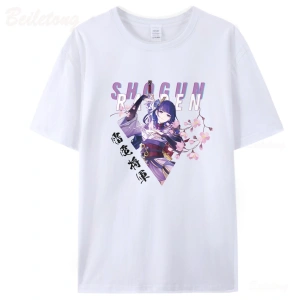 Beyaz Raiden gengenshin darbe oyunu Anime Tees100 yaz Unisex
