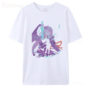 Beyaz Raiden gengenshin darbe oyunu Anime Tees100 yaz Unisex