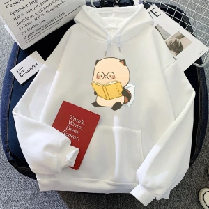 Beyaz Rakun okuma grafik Hoodies rahat rahat sevimli