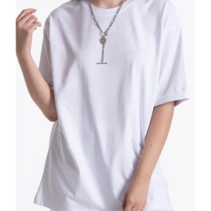 Beyaz Renkli, Düz, Kısa Kollu Boyfriend Örme T-shirt