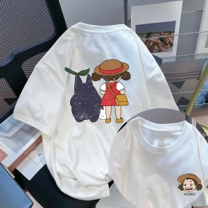 Beyaz Retro Distred Baskı Ort Sve Etiket Kaldırıldı Gençlik soi Yaz Gevşek Fit