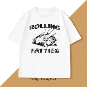 Beyaz Rolling Fatties Kedi leri Komik Kedi Grafik UnhingedKısa K