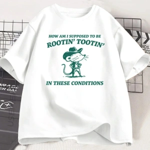Beyaz Rootin Komik Sıçan Tshirt Vintage Y2K Fare Aptal Kovboy Hayvan Gr