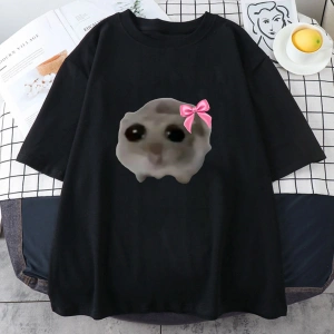 Beyaz Sad Hamster Tshirt Karikatür Grafik baskılı Pembe Yaz Tshirt Streetweed Kı