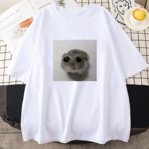 Beyaz Sad Hamster Tshirt Komik Karikatür Grafik baskılı Yaz Y