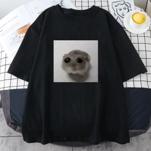 Beyaz Sad Hamster Tshirt Komik Karikatür Grafik baskılı Yaz Y