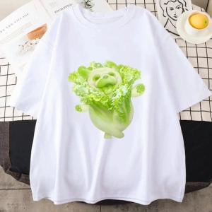 Beyaz Sebze Peri Yeşiller Pug Sokakler harajuku Kawaii Bluz Yaz Tees