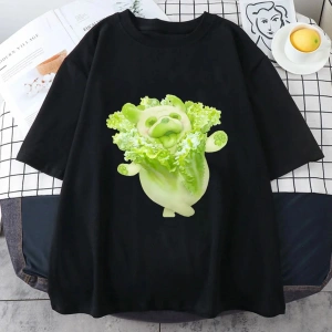 Beyaz Sebze Peri Yeşiller Pug Sokakler harajuku Kawaii Bluz Yaz Tees