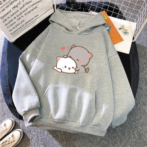 Beyaz Şeftali kedi Kawaii Hoodie 2021 sevimli üstleri boy karikatür