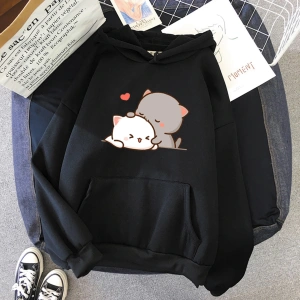 Beyaz Şeftali kedi Kawaii Hoodie 2021 sevimli üstleri boy karikatür