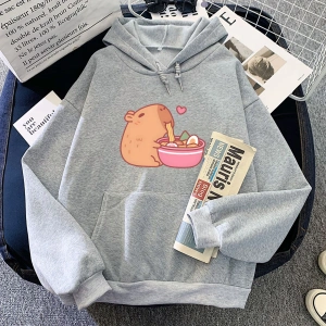 Beyaz Sevimli Capybara yeme Ra Hoodies Kawaii karikatür grafikul
