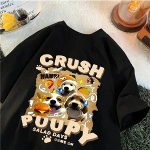 Beyaz Sokak leri Çift Eşleşen Kalp Fiti Kore Metin Baskı Gevşek Fit Yaz Yuvarlak G