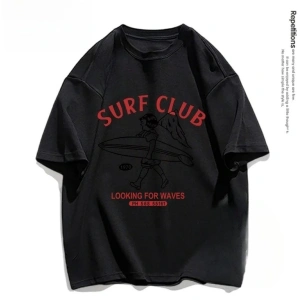 Beyaz Sörf Kulübü Yaz İşbirliğiçi Ew Siyah Üstleri Komik Tee Giysile