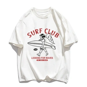 Beyaz Sörf Kulübü Yaz İşbirliğiçi Ew Siyah Üstleri Komik Tee Giysile