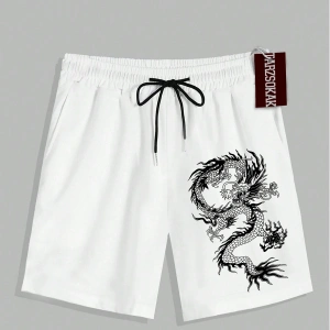 Beyaz Şort KOD Trend EMRG Erkek Ejderha Baskılı
