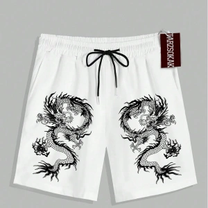 Beyaz Şort KOD Trend EMRG Erkek Ejderha Baskılı