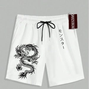 Beyaz Şort KOD Trend EMRG Erkek Ejderha Baskılı