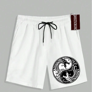 Beyaz Şort KOD Trend EMRG Erkek Ejderha Baskılı