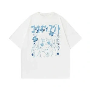 Beyaz Süt Baskı Tatlı ve Baharatlı Harajuku Yaz Grafik Vintag