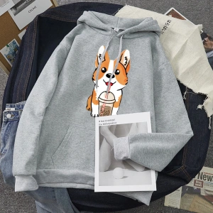 Beyaz Süt çay bardağı Corgi moda Unisex Hoodies bahar sonbaharrahat Hoodies öğrenci