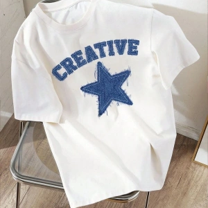 BEYAZ T SHIRT YILDIZ DESENLİ