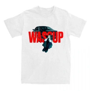 Beyaz Tee Genç Miko WASSUP Tek Yaz Yuvarlak Boyun Tshirt Şarkıcı Bas