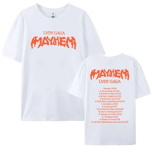 Beyaz Tees Şarkıcı Lady Gaga Mayhem Baskı leri Yaz Unisex Sokak Hip Hop Raha
