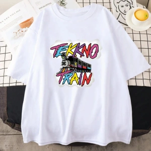 Beyaz Tekkno tren grafik baskılı elektrikli Callboy Band -gömlek hayranları için