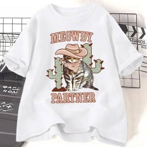 Beyaz Tole Tole Kedi T Sevimli Kediler Meme Trend Y2k lar için Yumuşak Nefes Ra