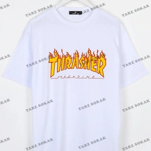 Beyaz Trasher Baskılı Unisex Ovesize